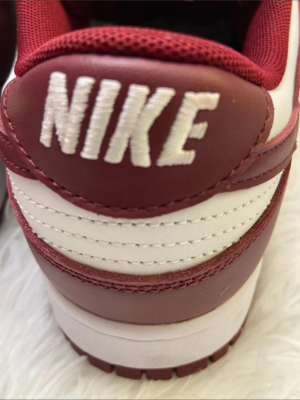 Nike Dunk Low-Top Retro Sneakers in White and Burgundy.Size-11